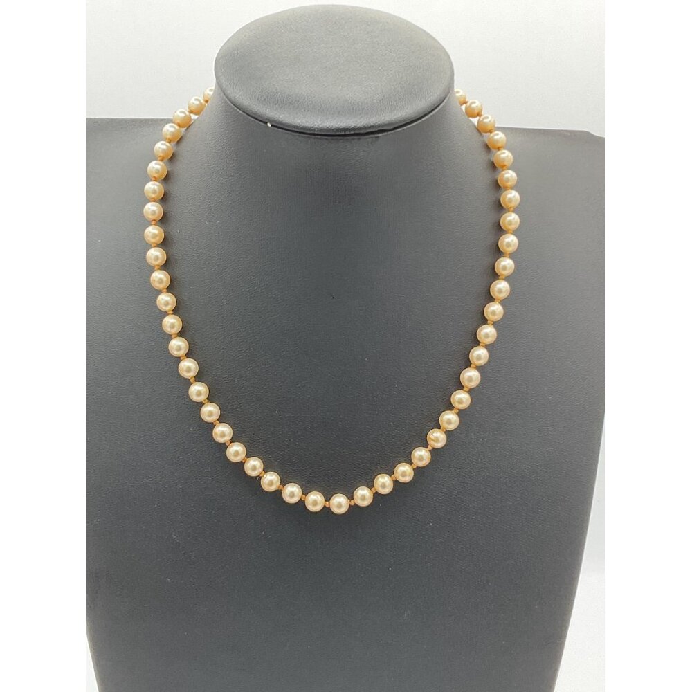 Vintage Faux Pearl Necklace With Filigree Clasp 16" Length